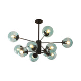 Post Modern 6-Light Amber Glass Globes Black Chandelier Image - 20