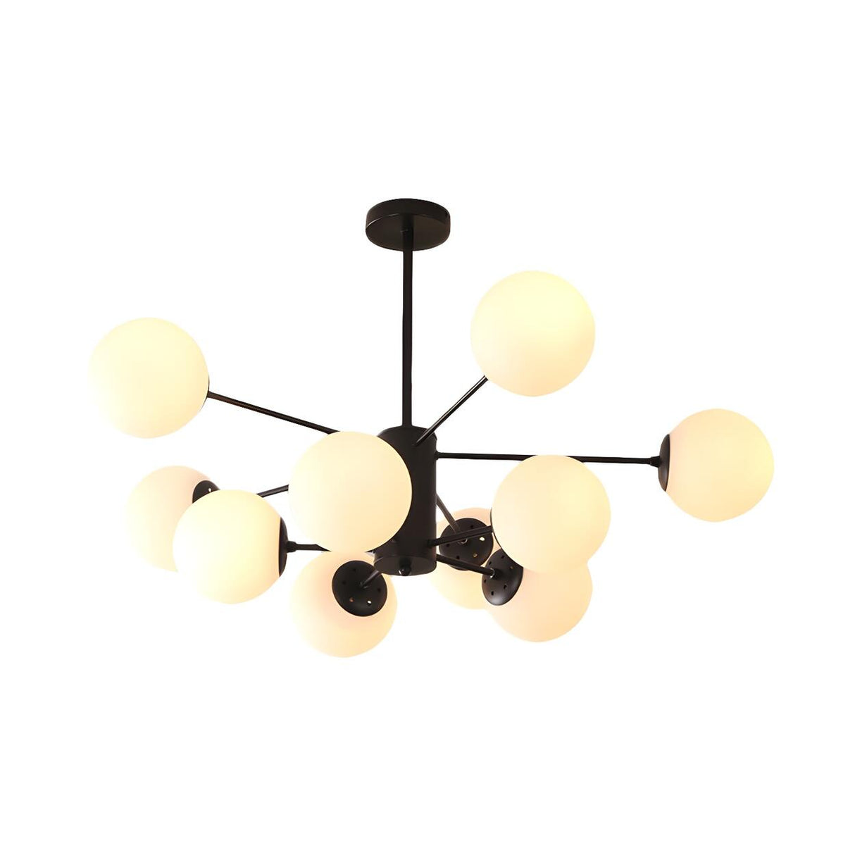 Post Modern 6-Light Amber Glass Globes Black Chandelier Image - 23