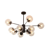 Post Modern 6-Light Amber Glass Globes Black Chandelier Image - 26