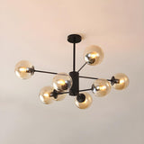 Post Modern 6-Light Amber Glass Globes Black Chandelier Image - 27