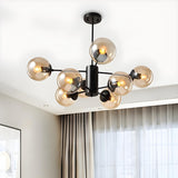 Post Modern 6-Light Amber Glass Globes Black Chandelier Image - 28