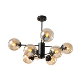 Post Modern 6-Light Amber Glass Globes Black Chandelier Image - 29