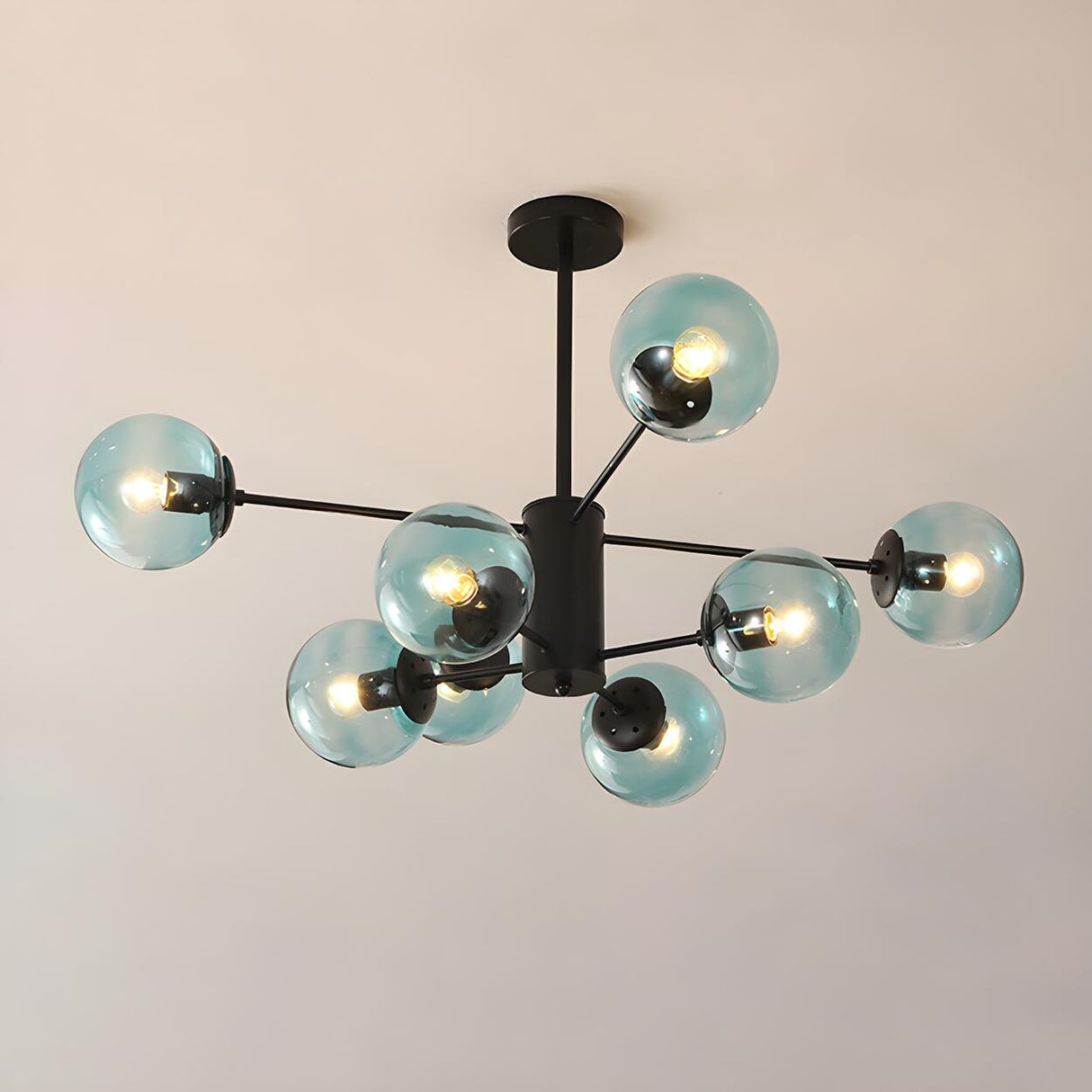 Post Modern 6-Light Amber Glass Globes Black Chandelier Image - 30