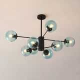 Post Modern 6-Light Amber Glass Globes Black Chandelier Image - 30