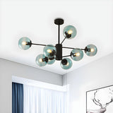 Post Modern 6-Light Amber Glass Globes Black Chandelier Image - 31