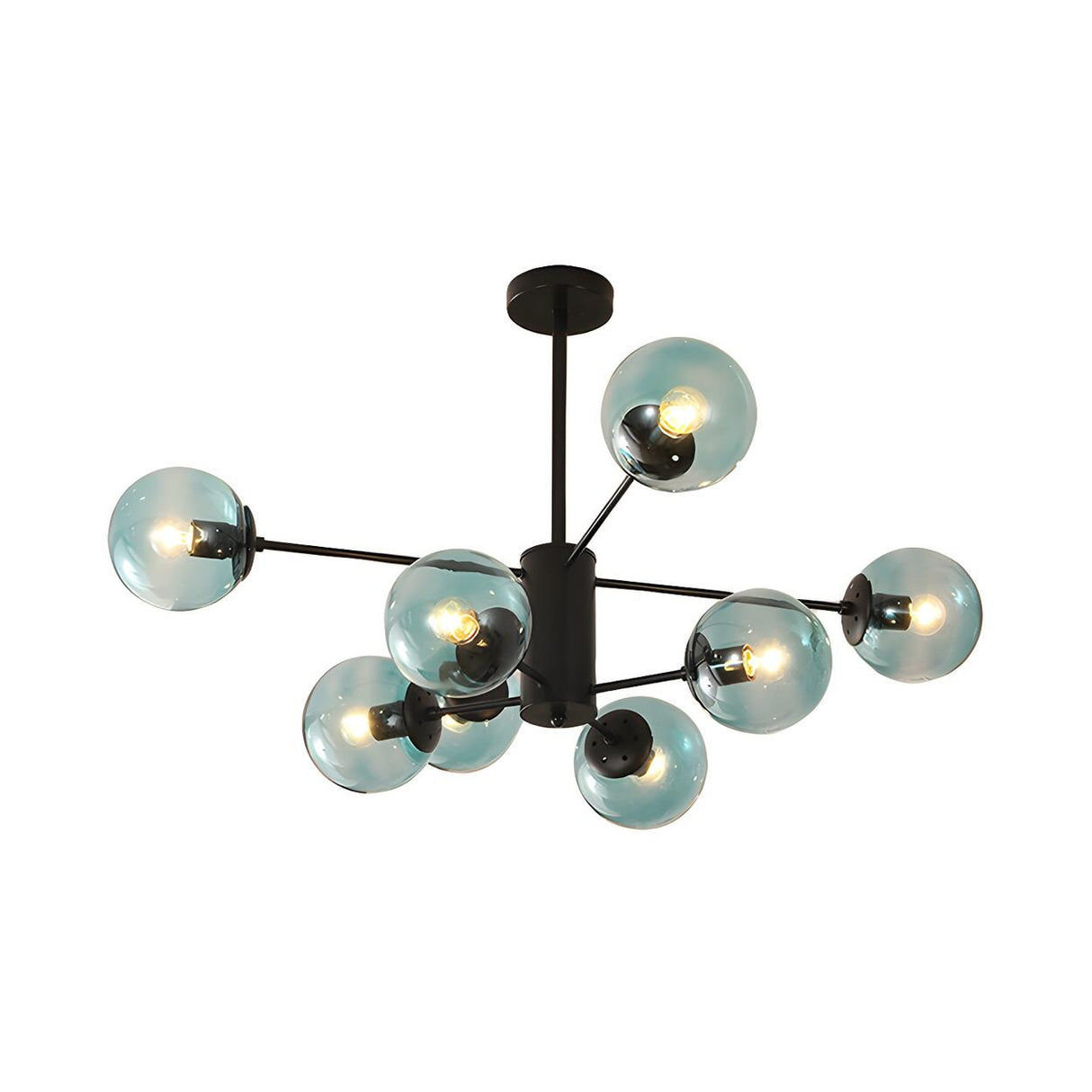 Post Modern 6-Light Amber Glass Globes Black Chandelier Image - 32