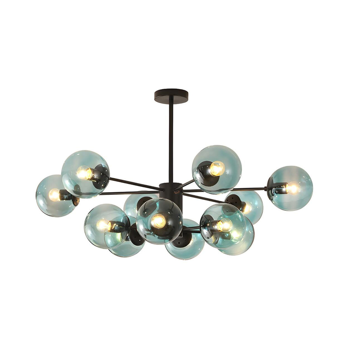 Post Modern 6-Light Amber Glass Globes Black Chandelier Image - 35