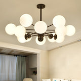 Post Modern 6-Light Amber Glass Globes Black Chandelier Image - 36