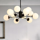 Post Modern 6-Light Amber Glass Globes Black Chandelier Image - 37