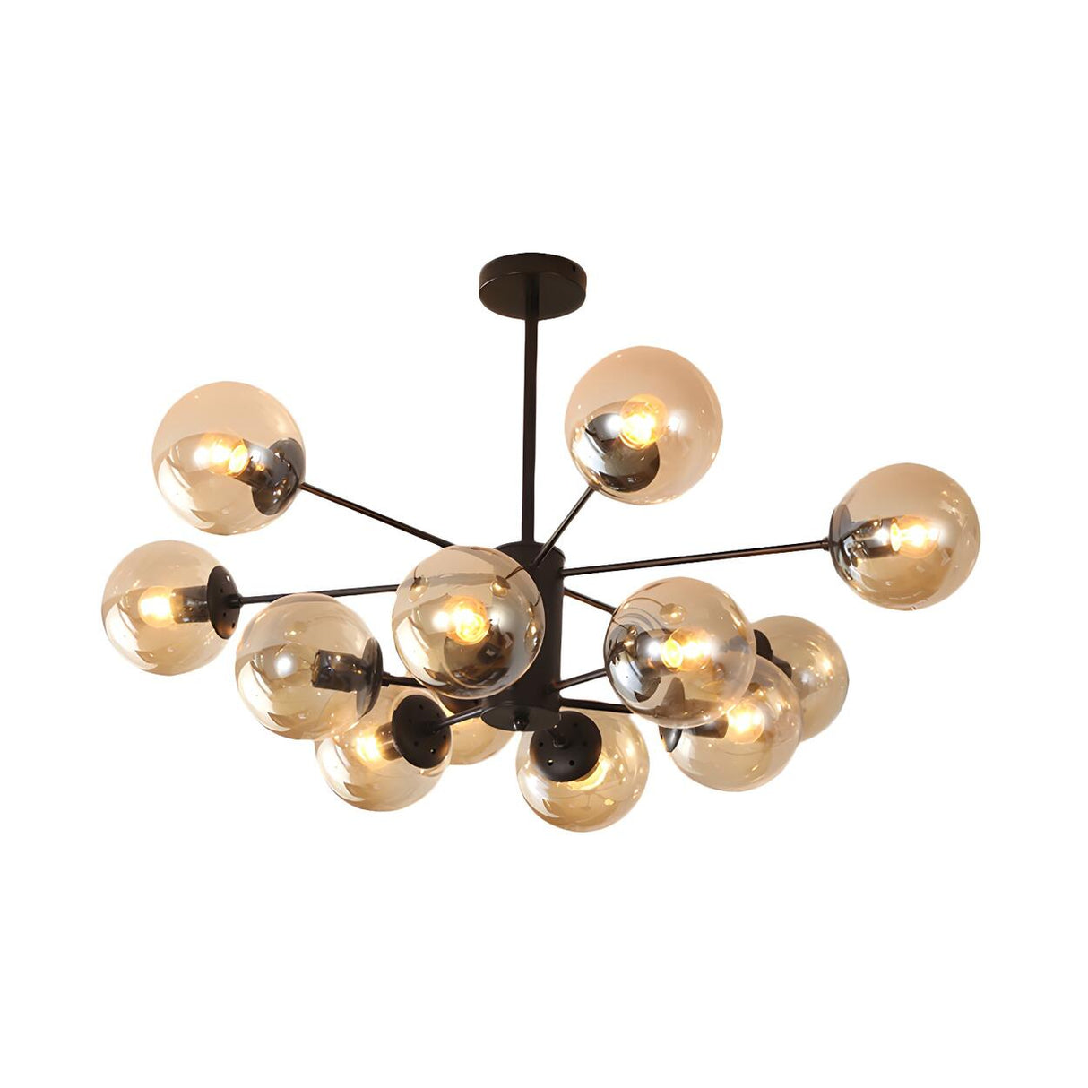 Post Modern 6-Light Amber Glass Globes Black Chandelier Image - 41