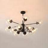 Post Modern 6-Light Amber Glass Globes Black Chandelier Image - 42