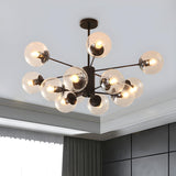 Post Modern 6-Light Amber Glass Globes Black Chandelier Image - 43