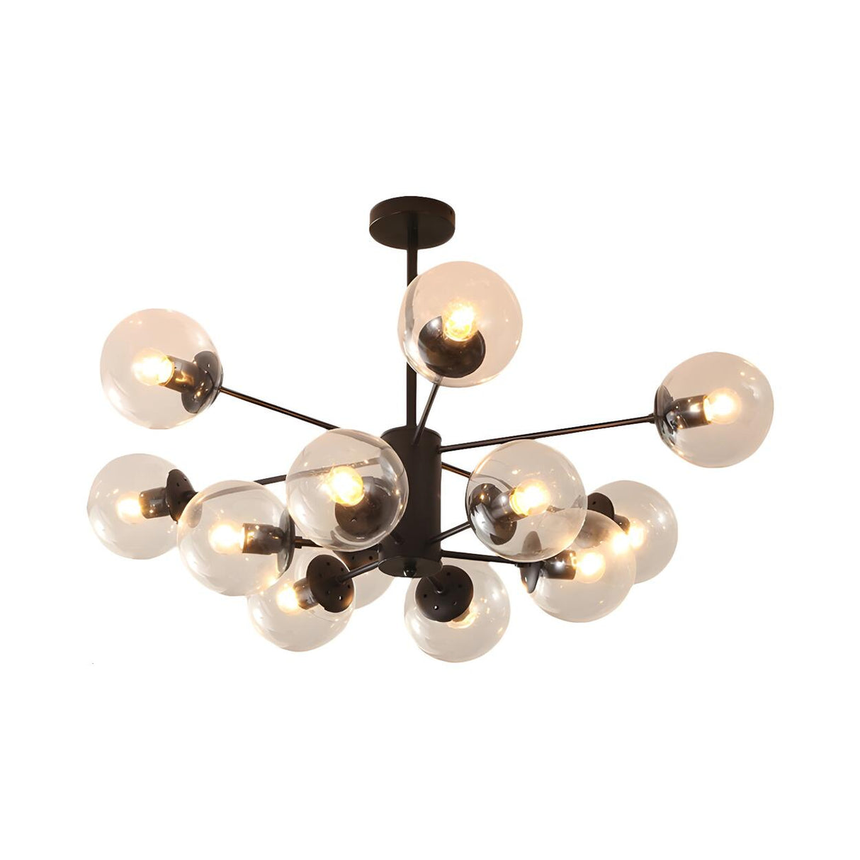 Post Modern 6-Light Amber Glass Globes Black Chandelier Image - 44