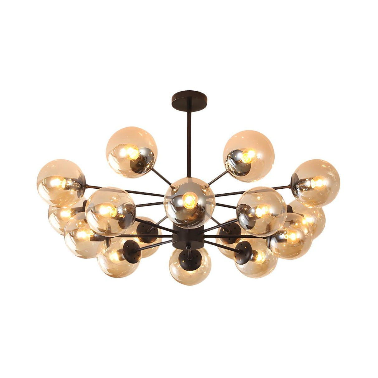 Post Modern 6-Light Amber Glass Globes Black Chandelier Image - 47