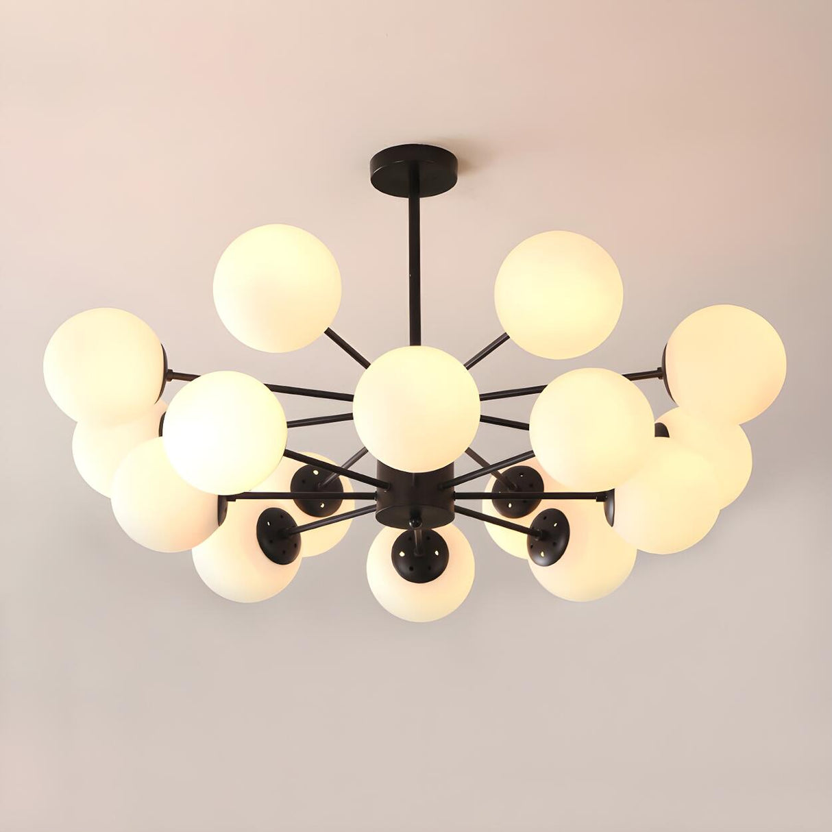 Post Modern 6-Light Amber Glass Globes Black Chandelier Image - 48