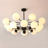 Post Modern 6-Light Amber Glass Globes Black Chandelier Image - 48