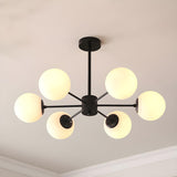 Post Modern 6-Light Amber Glass Globes Black Chandelier Image - 5