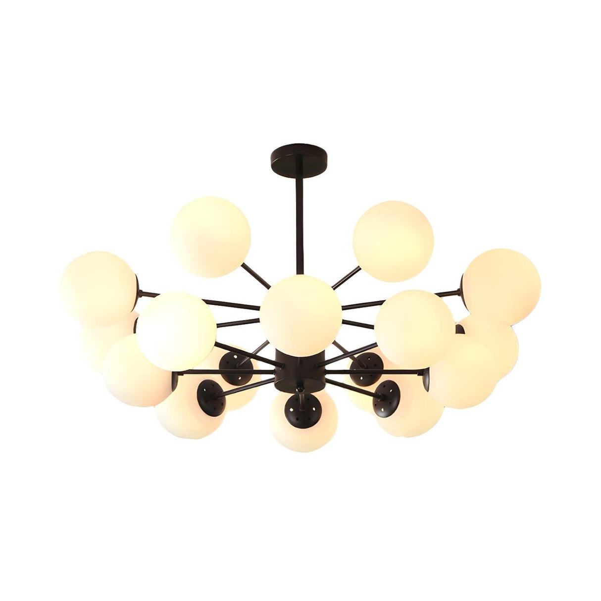 Post Modern 6-Light Amber Glass Globes Black Chandelier Image - 50