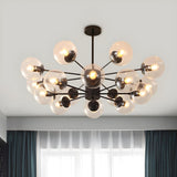 Post Modern 6-Light Amber Glass Globes Black Chandelier Image - 51