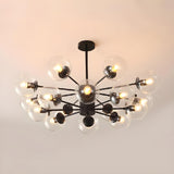 Post Modern 6-Light Amber Glass Globes Black Chandelier Image - 52