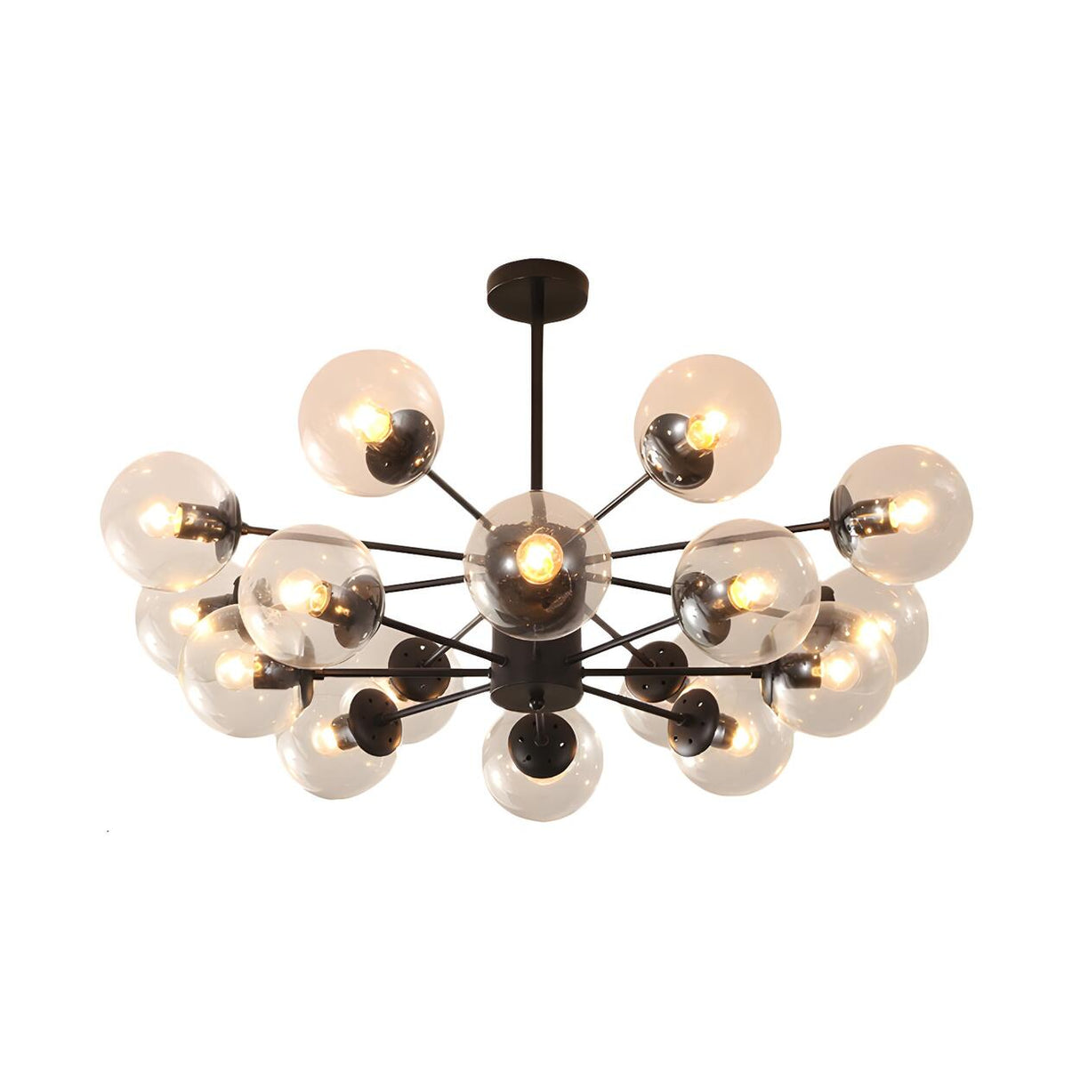 Post Modern 6-Light Amber Glass Globes Black Chandelier Image - 53