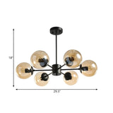 Post Modern 6-Light Amber Glass Globes Black Chandelier #size