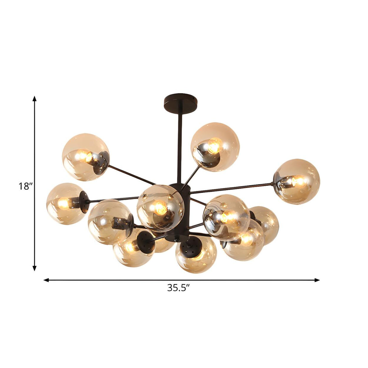 Post Modern 6-Light Amber Glass Globes Black Chandelier Image - 55