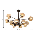 Post Modern 6-Light Amber Glass Globes Black Chandelier Image - 55