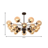 Post Modern 6-Light Amber Glass Globes Black Chandelier Image - 57