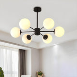 Post Modern 6-Light Amber Glass Globes Black Chandelier Image - 6