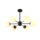 Post Modern 6-Light Amber Glass Globes Black Chandelier Image - 7