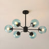 Post Modern 6-Light Amber Glass Globes Black Chandelier Image - 8