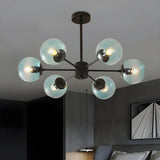 Post Modern 6-Light Amber Glass Globes Black Chandelier Image - 9