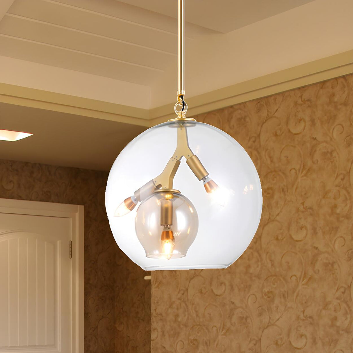 Post Modern Double Glass Globe Bedroom Pendant Chandelier Image - 2