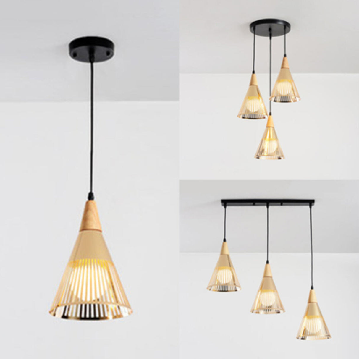 Post Modern Gold Conical Metal Cone Pendant Light Image - 1