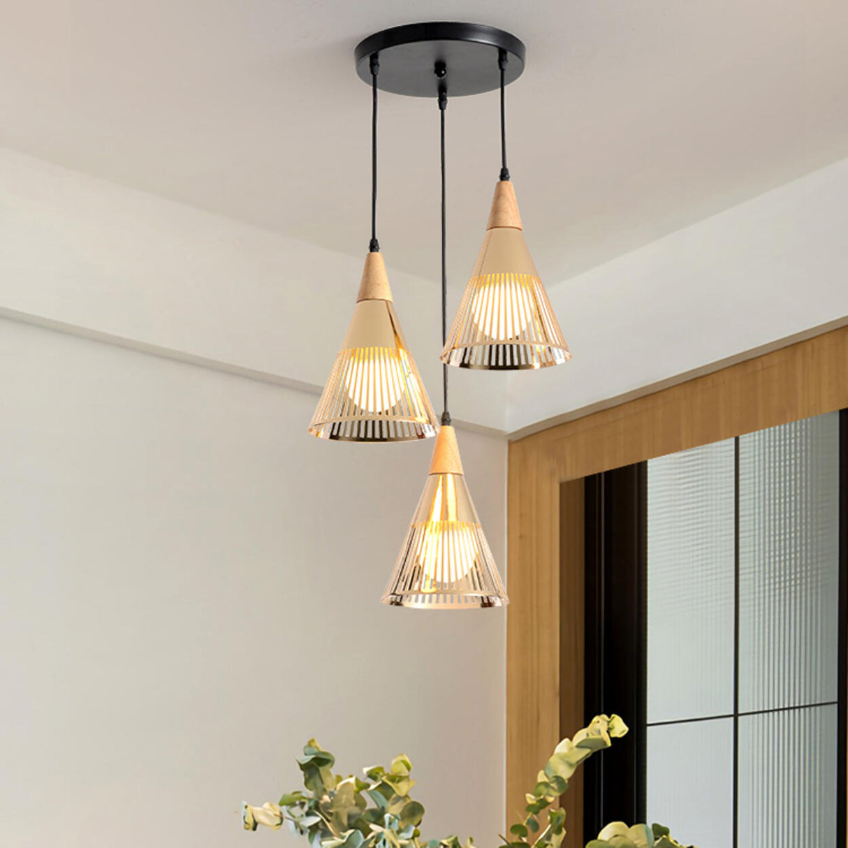 Post Modern Gold Conical Metal Cone Pendant Light Image - 3