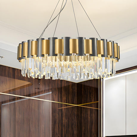 Postmodern Black and Gold Crystal Round Chandelier Image - 1