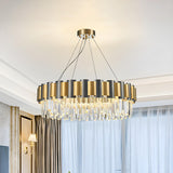 Postmodern Black and Gold Crystal Round Chandelier Image - 2