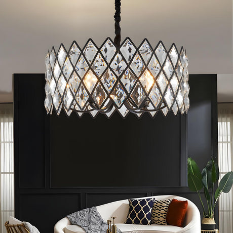 Postmodern Black Crystal Drum Living Room Chandelier Image - 2