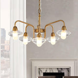 Postmodern Brass Clear Glass Led Round Pendant Chandelier Image - 1