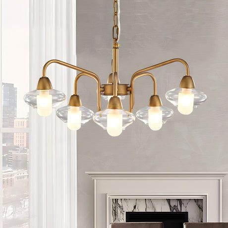 Postmodern Brass Clear Glass Led Round Pendant Chandelier Image - 1