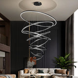 Postmodern Circle Acrylic Living Room Black Tall Chandelier Image - 1