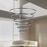 Postmodern Circle Acrylic Living Room Black Tall Chandelier Image - 8