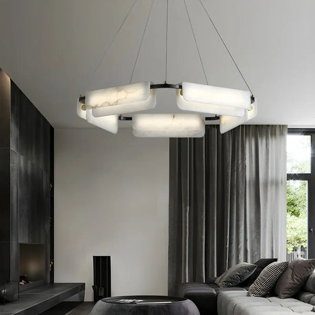 Postmodern Circular Alabaster Living Room Chandelier Image - 1