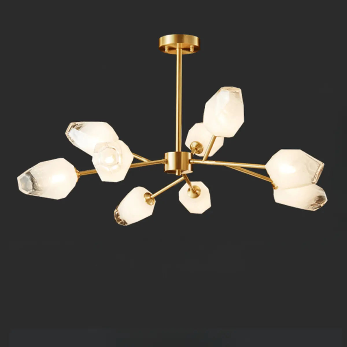 Postmodern Sputnik Metal White Glass Gold Chandelier Image - 3