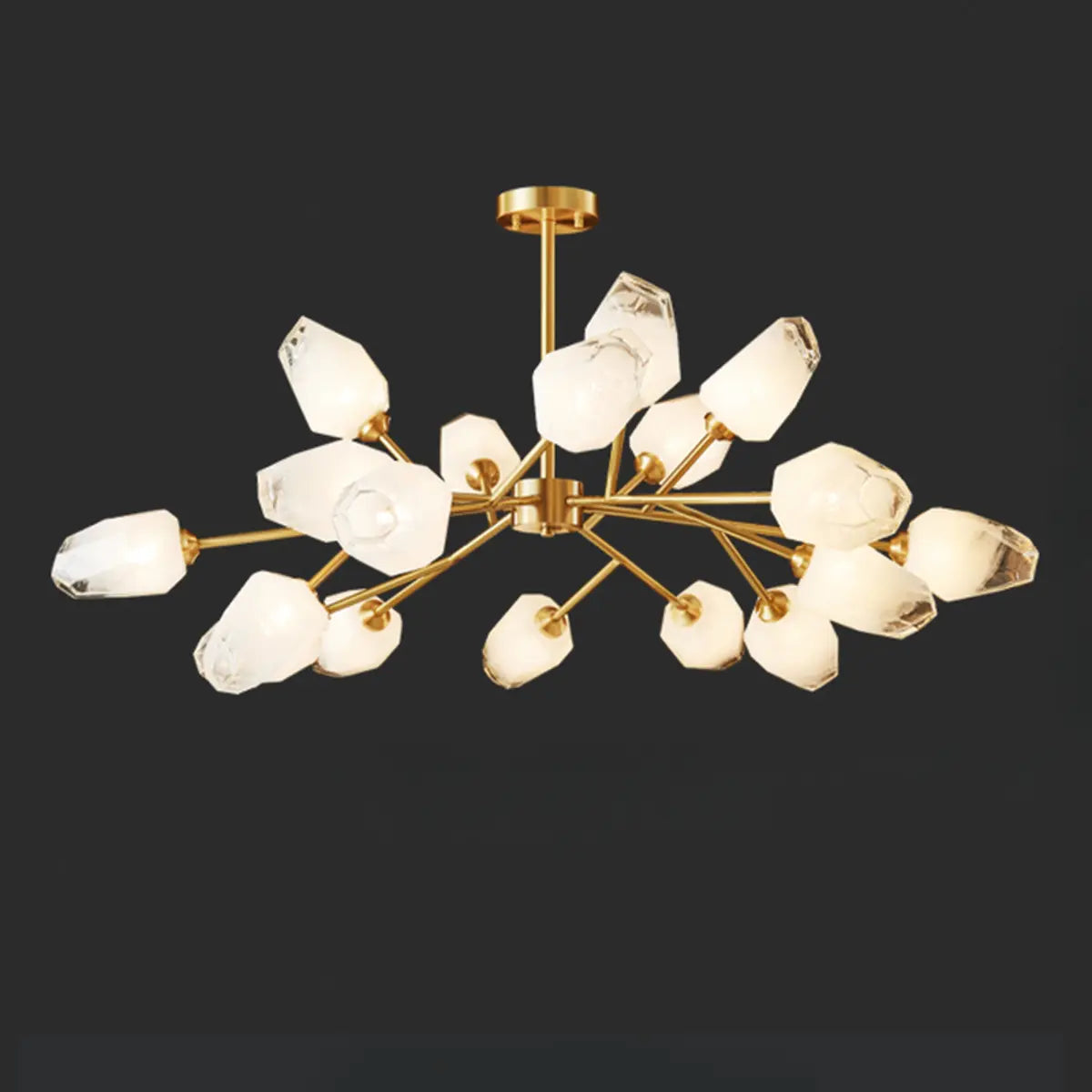 Postmodern Sputnik Metal White Glass Gold Chandelier Image - 9