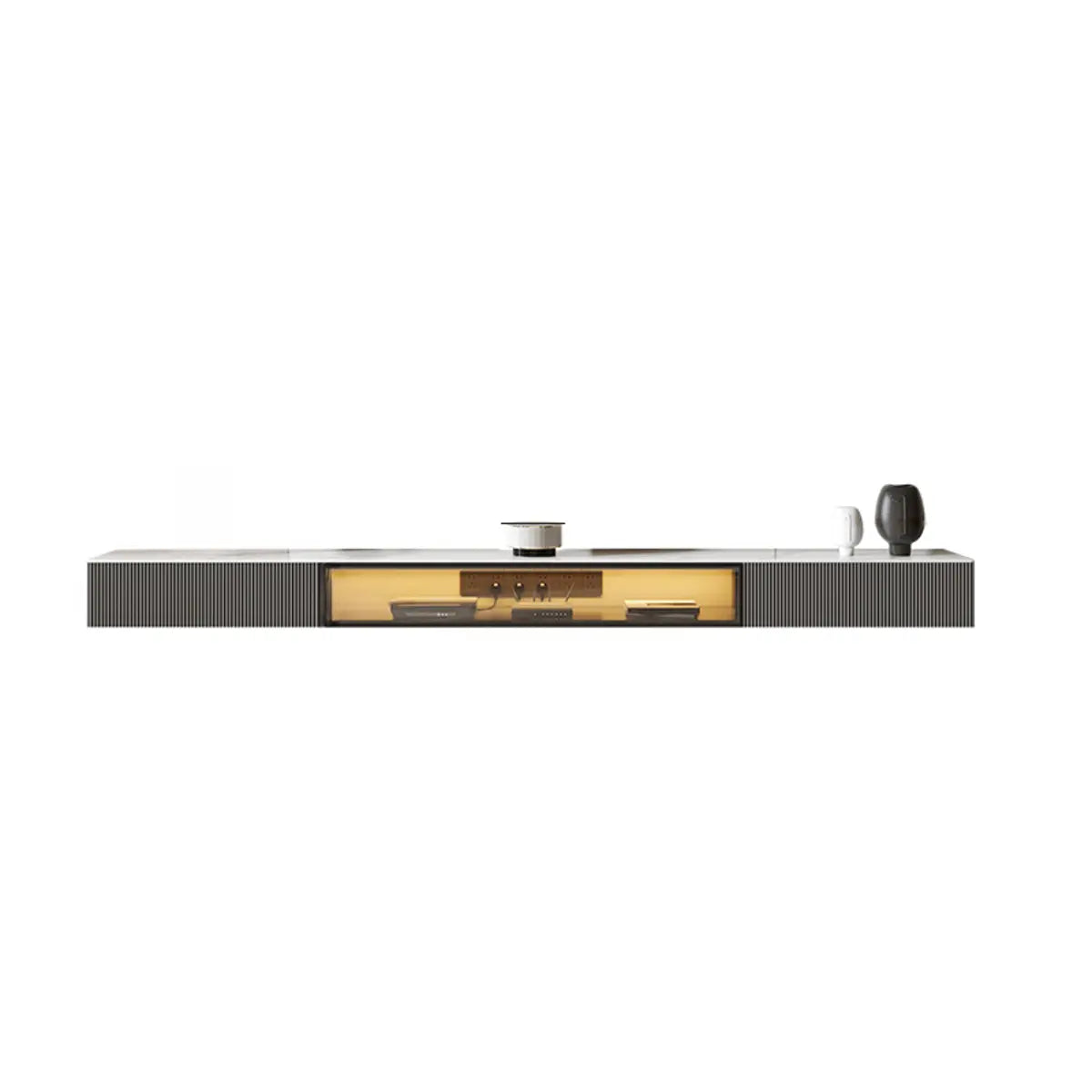 Premium Grey Wall-Mount Stone TV Stand with Lighting Image - 2