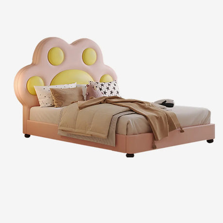 Princess-Themed Paw Upholstered Wood Kids Bed for Girl Image - 2