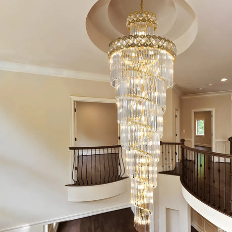 Prismatic Crystal Spiral High Ceiling Foyer Chandelier Image - 1