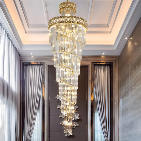 Prismatic Crystal Spiral High Ceiling Foyer Chandelier Image - 4